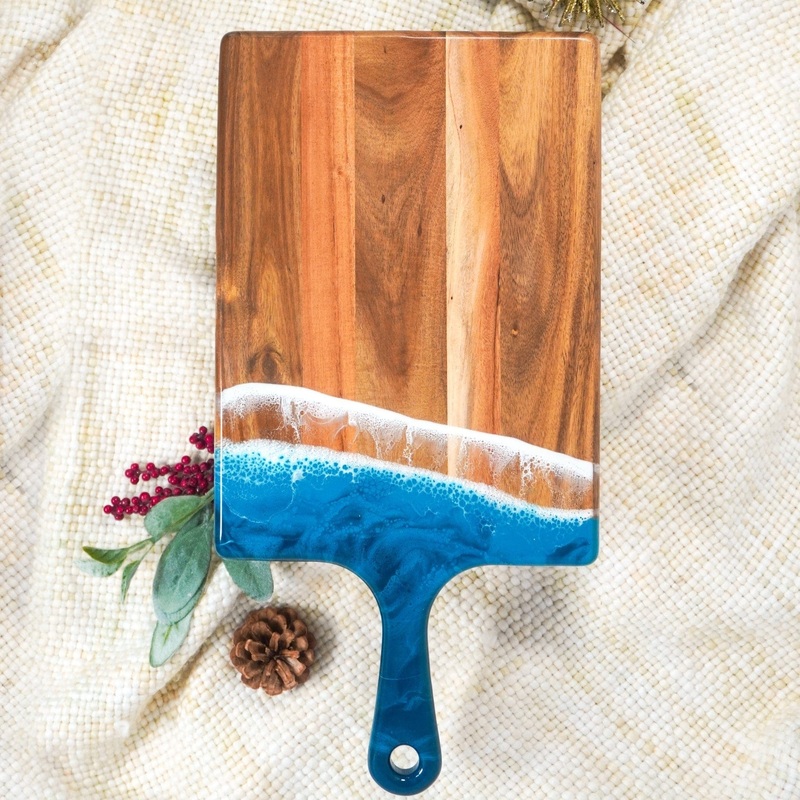 Lynn & Liana Large Acacia Cheese Board - Ocean Vibes - 10" x 20"