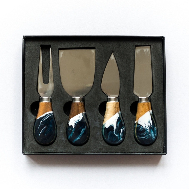 Lynn & Liana Resin Cheese Knives - Navy White Metallic - Set of Four