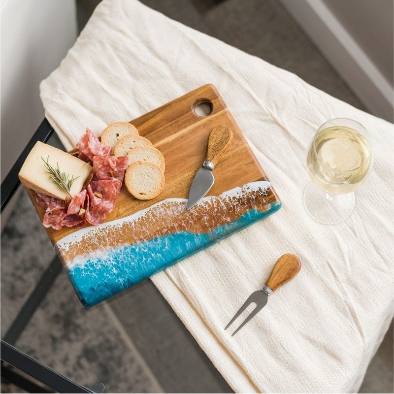 Lynn & Liana Small Acacia Cheese Board - Ocean Vibes - 8" x 11"