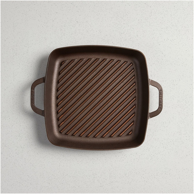 Smithey Ironware Traditional Cast Iron Square Grill Pan for Indoor Grilling - 12" - Made in USA