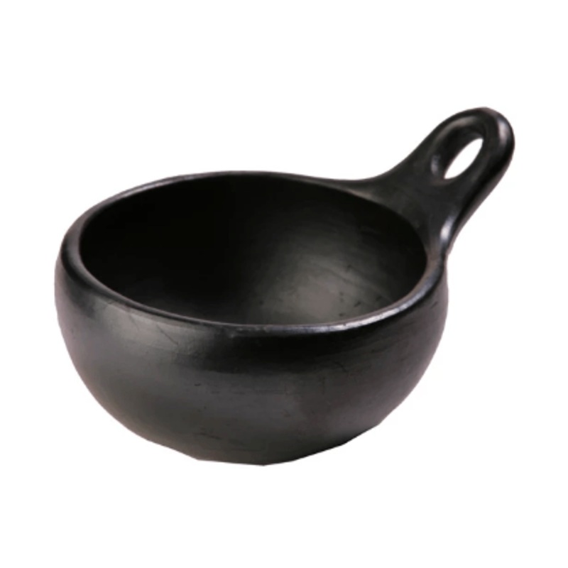 Authentic Chamba Bowl w/ One Handle - Elegant, All-Natural Black Clay Dish for Soups, Salads and Serving - Handmade in Colombia