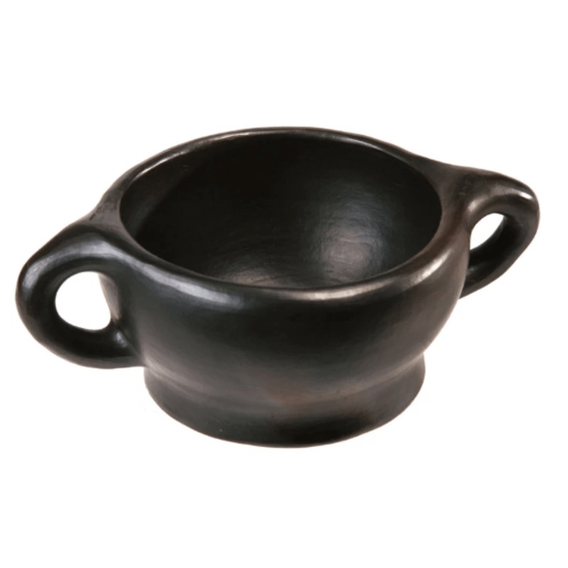 Authentic Chamba Bowl with Handles - Elegant, All-Natural Black Clay Dish for Soups, Salads and Serving - Handmade in Colombia