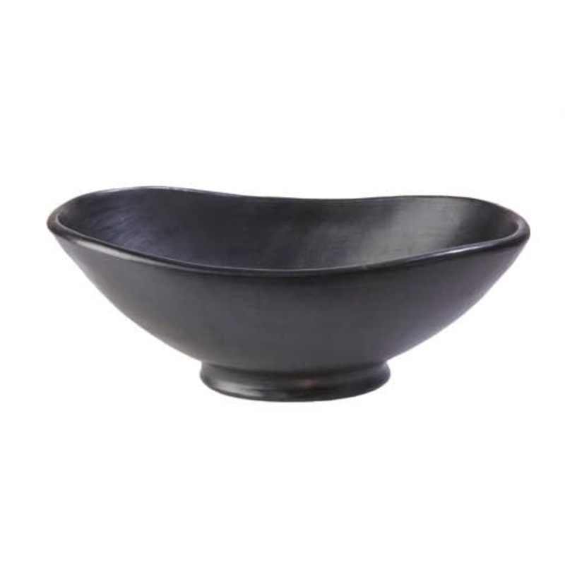 Authentic Chamba Large Oval Fruitbowl w/ Base - Elegant, All-Natural Black Clay Bowl for Display or Serving Chips, Snacks and More - Handmade in Colombia