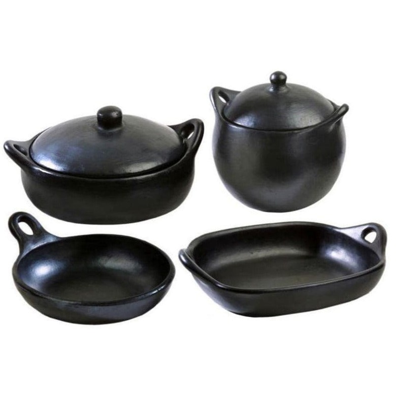 Authentic Chamba Gourmet Kitchen 4-Piece Gift Set - Black Clay Essentials for Soups, Stews, Roasts & More - Stovetop & Oven Safe  Handmade in Colombia