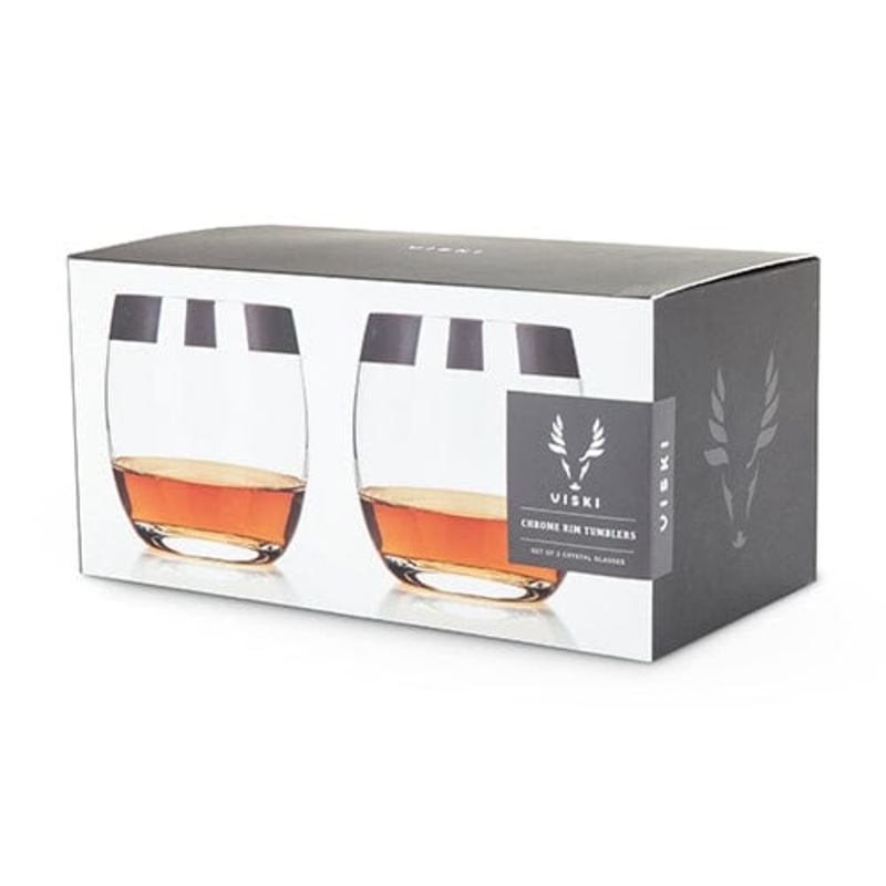 True Fabrications Viski Chrome Rim Tumblers - Set of 2
