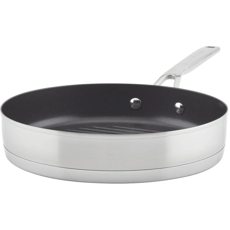 KitchenAid 3-Ply Base Stainless Steel Nonstick Round Grill Pan, 10.25-Inch 71012-TF05