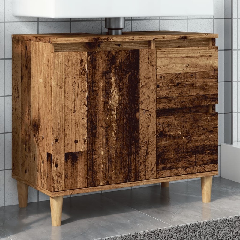 Armoire lavabo vieux bois 65x33x60 cm bois d'ingnierie