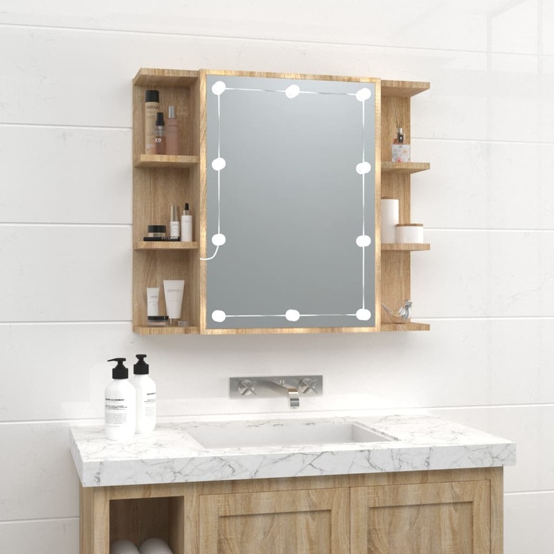 Armoire  miroir avec LED Chne sonoma 70x16,5x60 cm