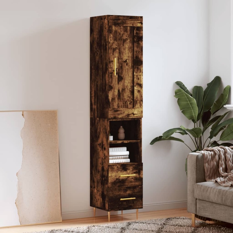 Buffet haut Chne fum 34,5x34x180 cm Bois d'ingnierie