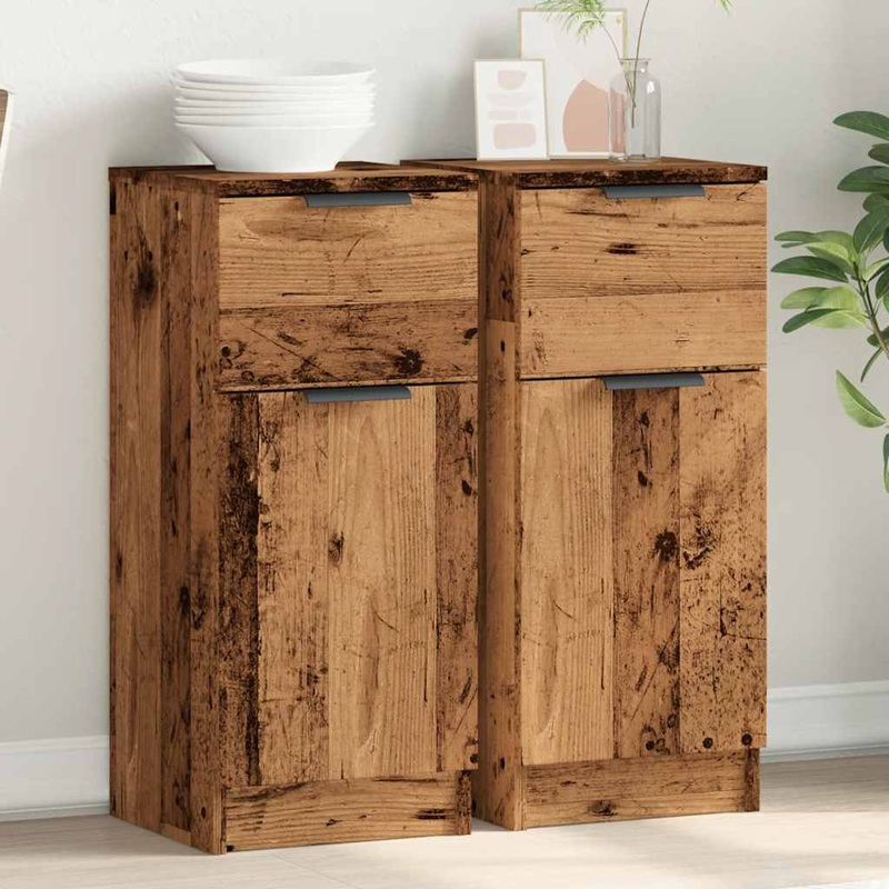 Buffets 2 pcs vieux bois 30x30x70 cm bois d'ingnierie