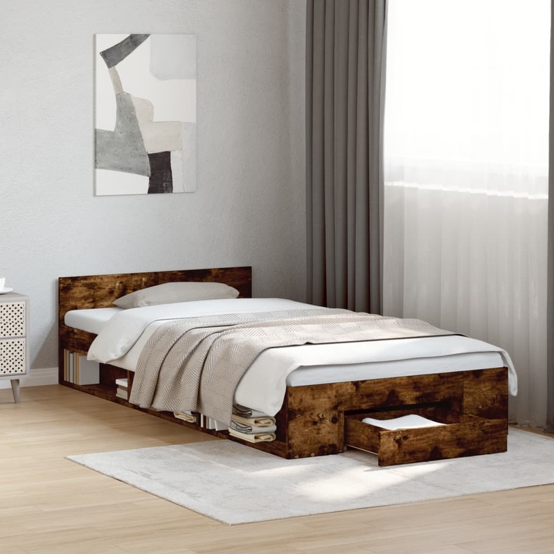Cadre de lit avec tiroir sans matelas chne fum 90x190 cm