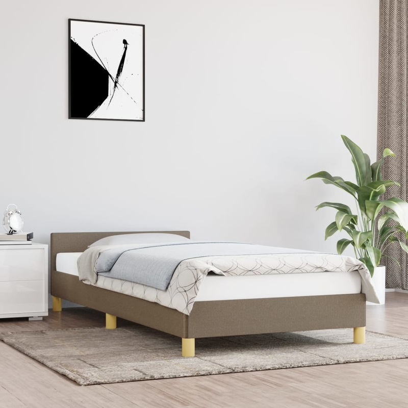 Cadre de lit avec tte de lit sans matelas taupe 90x200cm tissu