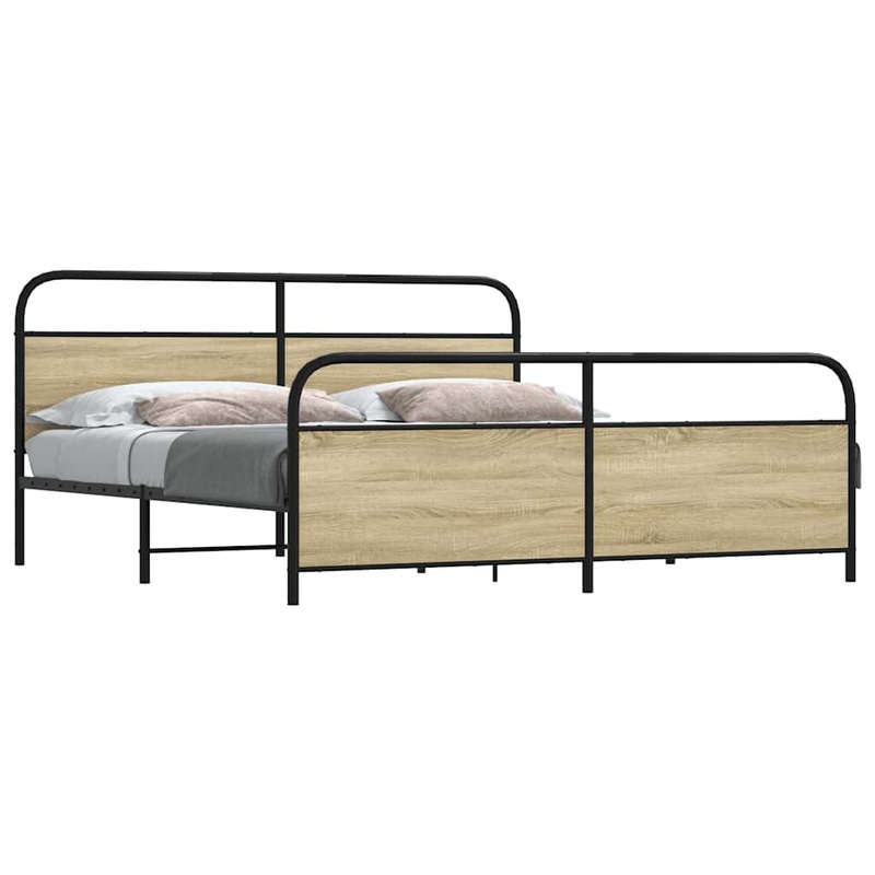 Cadre de lit en mtal sans matelas chne sonoma 200x200 cm