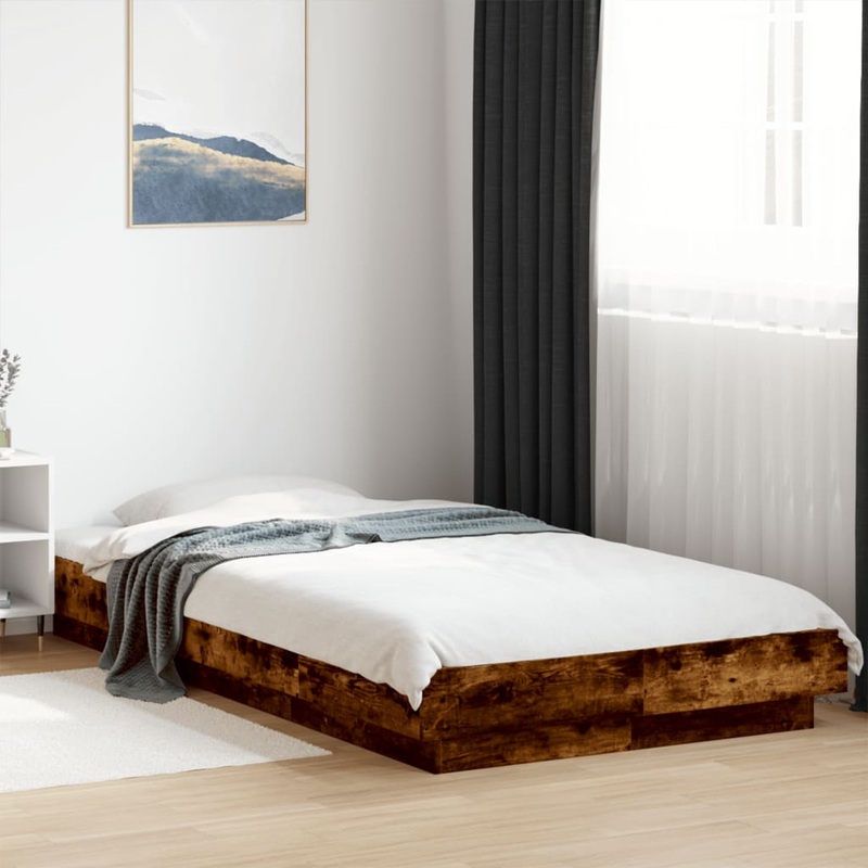 Cadre de lit et lumires LED sans matelas chne fum 90x190 cm