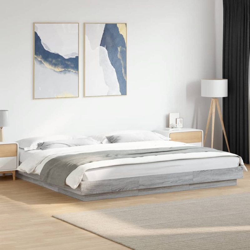 Cadre de lit et lumires LED sans matelas sonoma gris 180x200cm