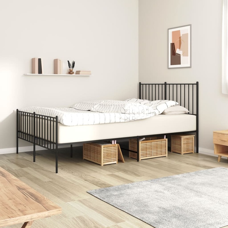 Cadre de lit mtal sans matelas avec pied de lit noir 120x200cm