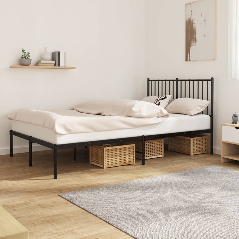 Cadre de lit mtal sans matelas avec tte de lit noir 120x200cm