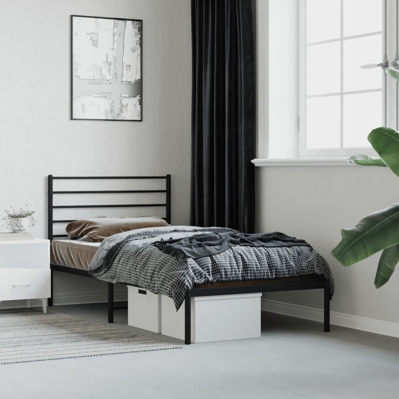 Cadre de lit mtal sans matelas avec tte de lit noir 90x200 cm