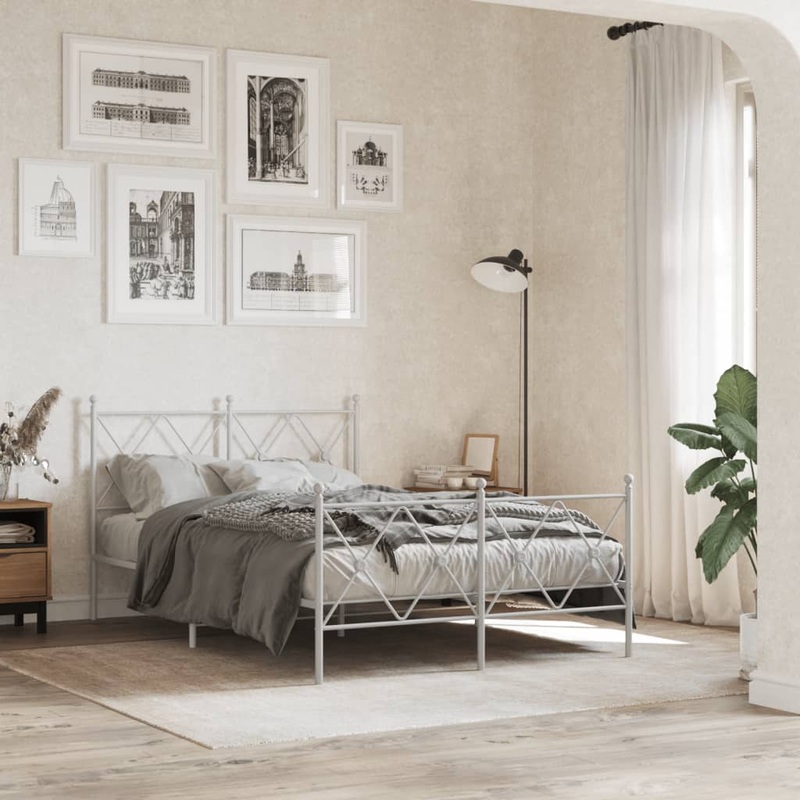 Cadre de lit mtal sans matelas et pied de lit blanc 120x200 cm