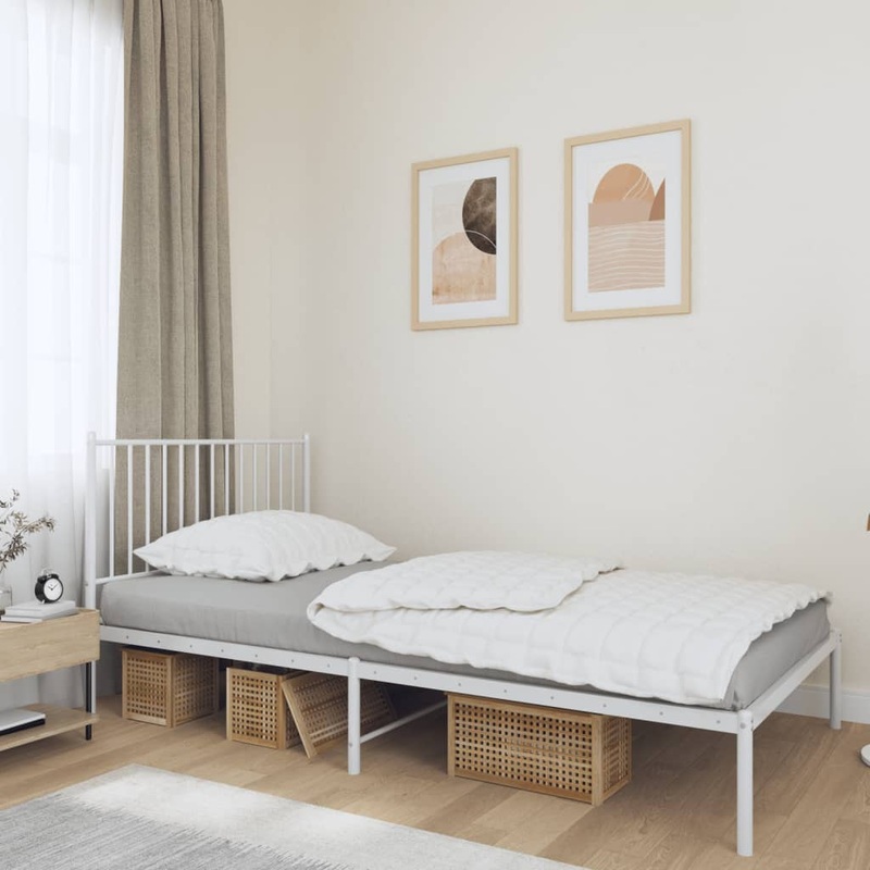 Cadre de lit mtal sans matelas et tte de lit blanc 107x203 cm