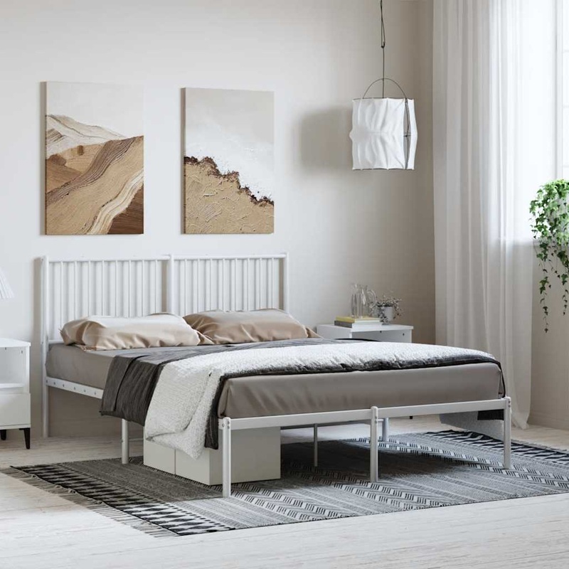 Cadre de lit mtal sans matelas et tte de lit blanc 135x190 cm