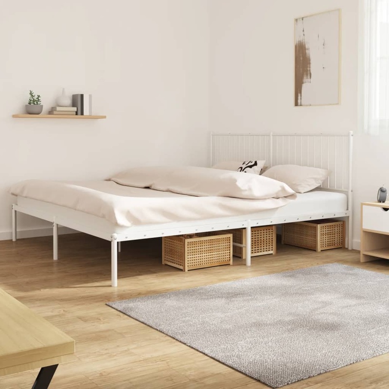 Cadre de lit mtal sans matelas et tte de lit blanc 183x213 cm