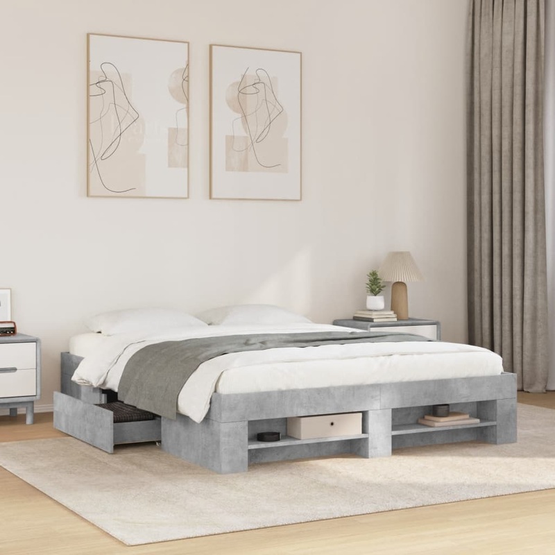Cadre de lit sans matelas gris bton 150x200 cm bois ingnierie