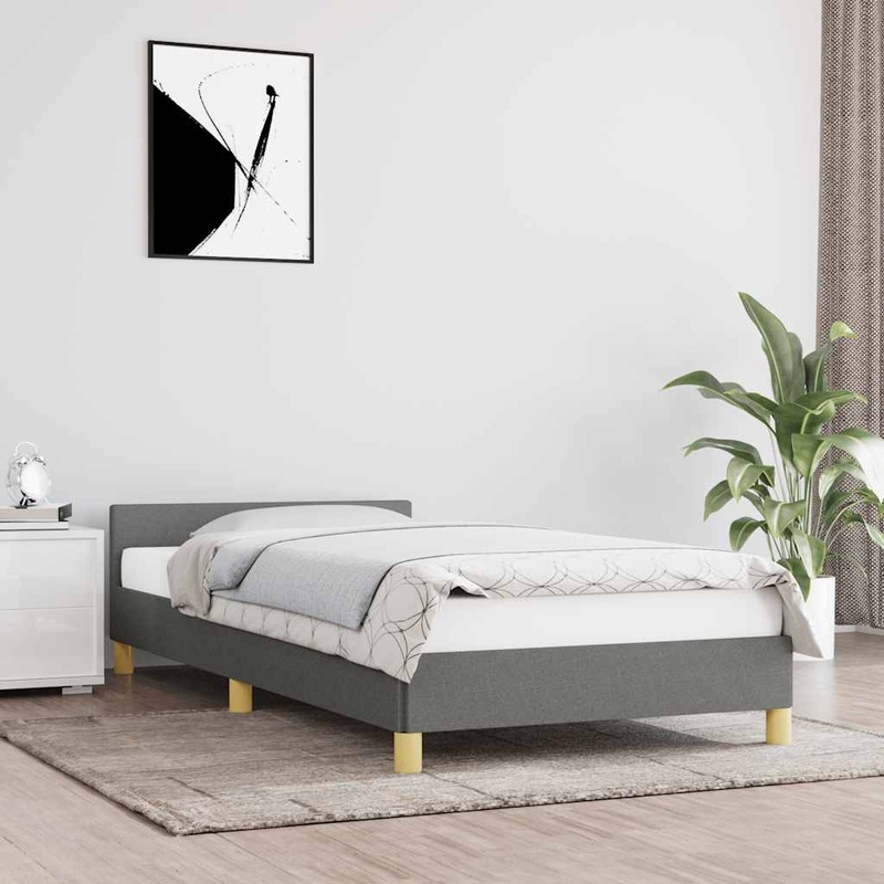 Cadre de lit sans matelas gris fonc 90x200 cm tissu