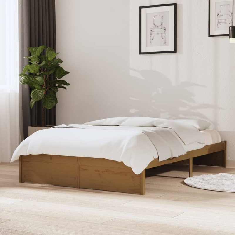 Cadre de lit sans matelas marron miel bois massif 120x190 cm