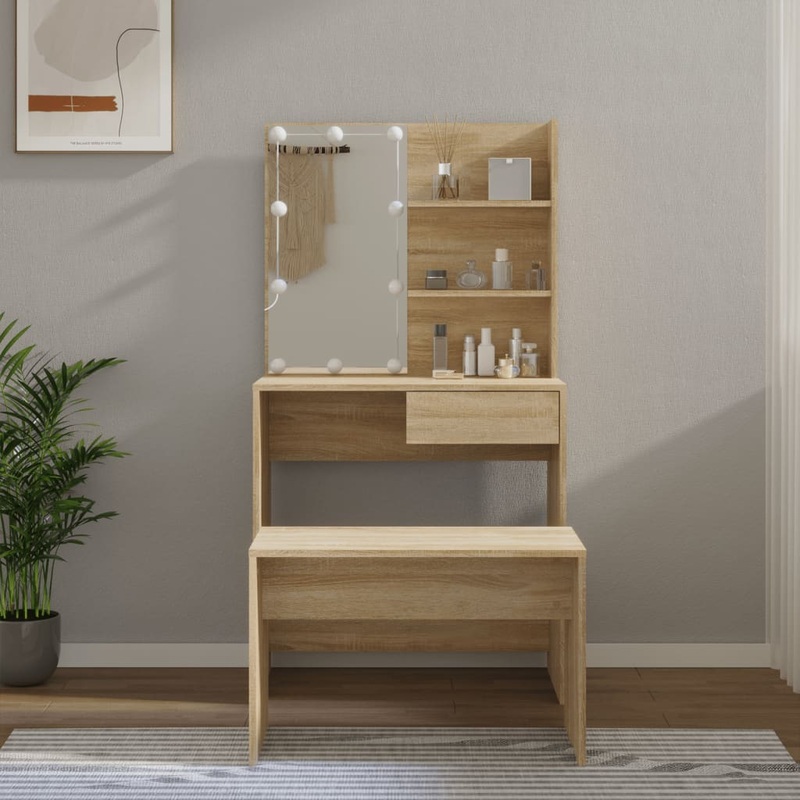 Ensemble de coiffeuse avec LED Chne Sonoma Bois d'ingnierie