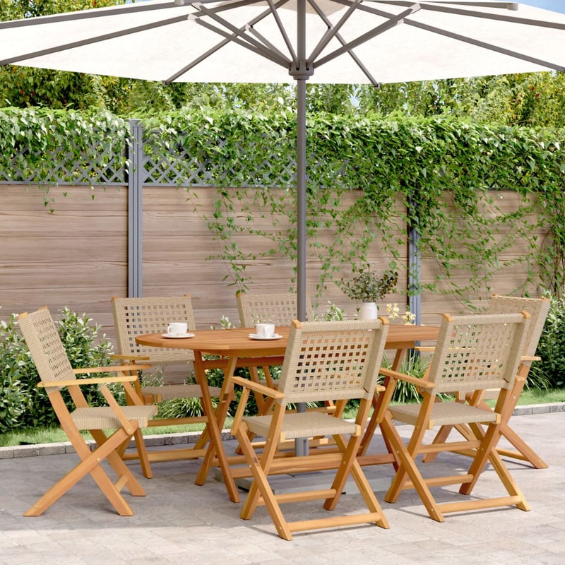 Ensemble  manger de jardin 7 pcs beige rotin et bois massif