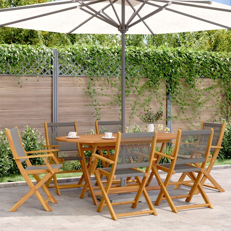 Ensemble  Manger de jardin 7pcs gris polypropylne bois massif