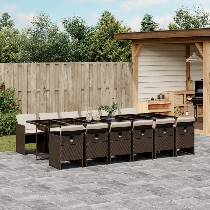 Ensemble  manger de jardin avec coussins 13 pcs marron rotin