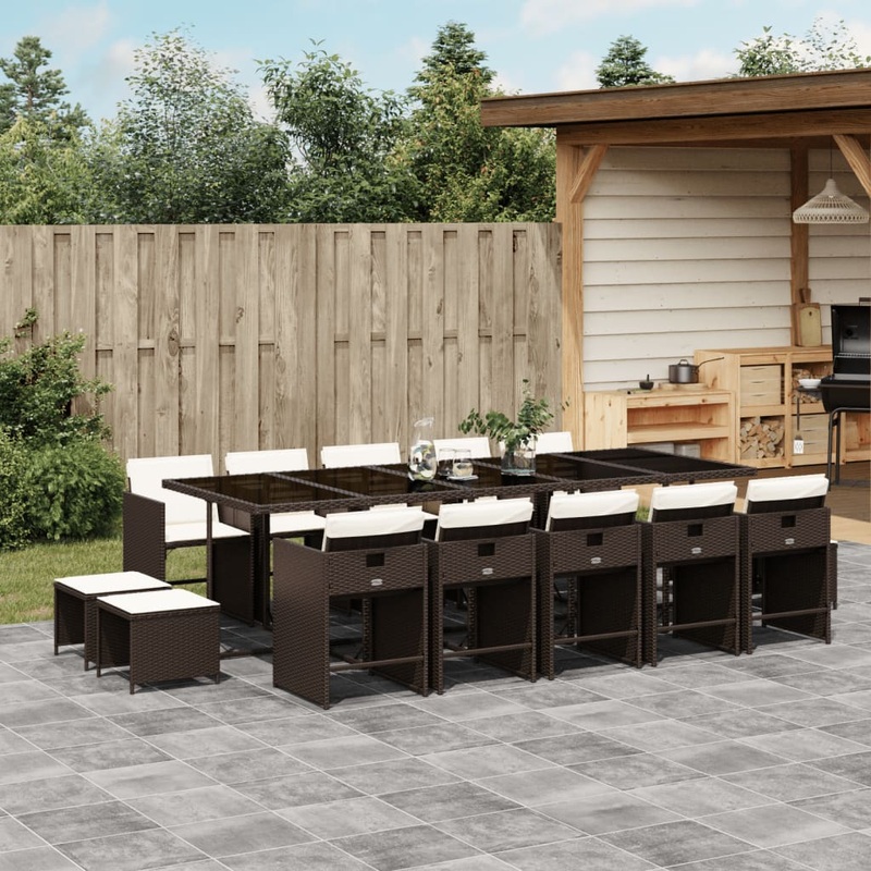 Ensemble  manger de jardin avec coussins 15 pcs marron rotin