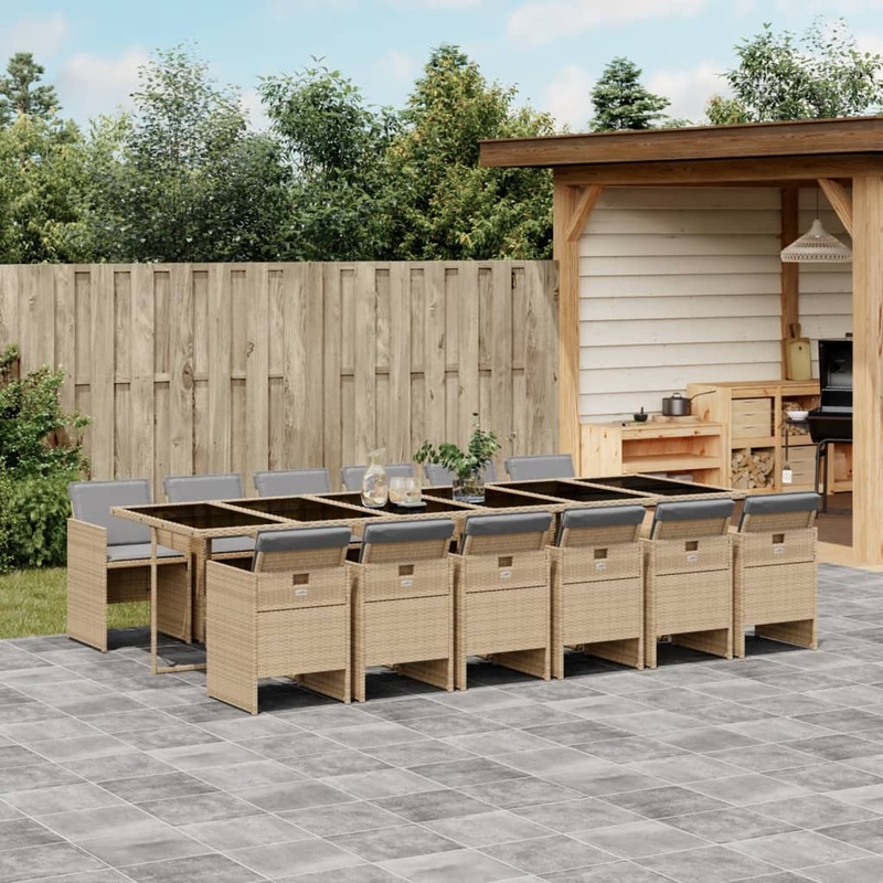 Ensemble  manger de jardin coussins 13 pcs mlange beige rotin