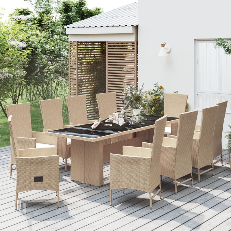 Ensemble  manger de jardin et coussins 11 pcs beige poly rotin
