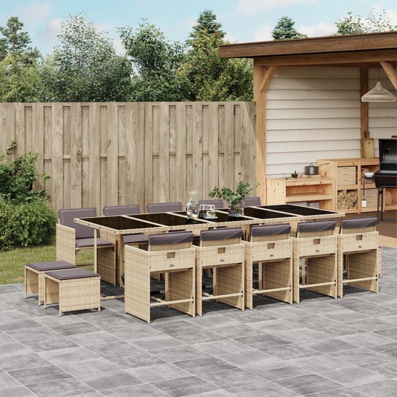 Ensemble  manger de jardin et coussins 15 pcs mlange beige