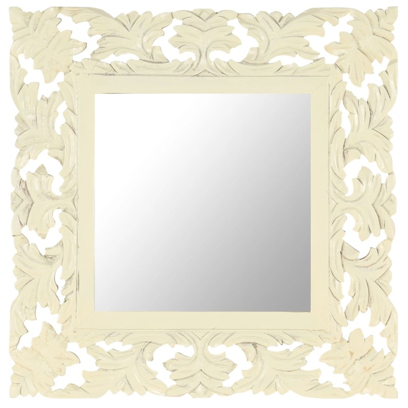 Miroir sculpt  la main Blanc 50x50 cm Bois de manguier massif