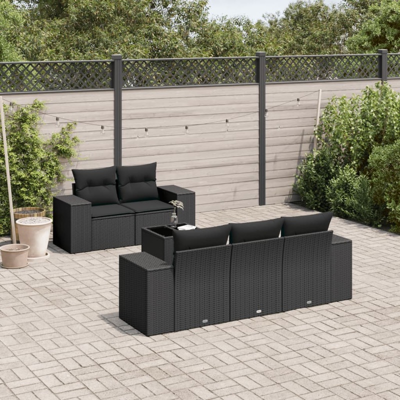 Salon de jardin 6 pcs avec coussins noir rsine tresse
