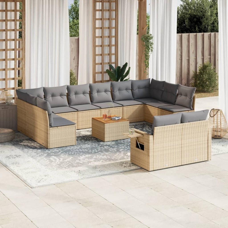 Salon de jardin et coussins 13 pcs mlange beige rsine tresse