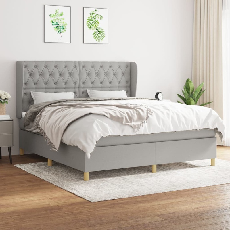 Sommier  lattes de lit avec matelas Gris clair 160x200cm Tissu