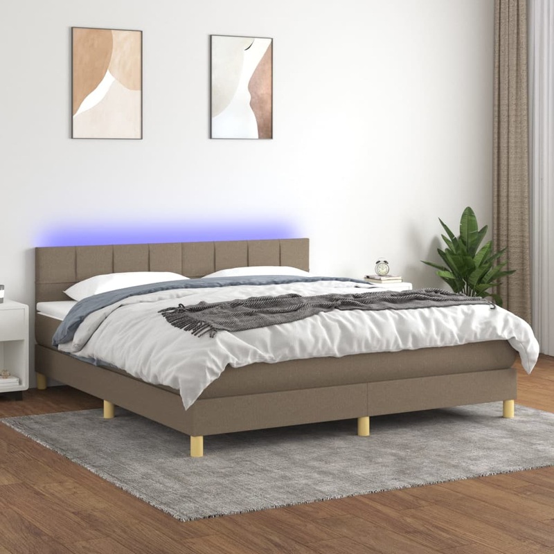 Sommier  lattes de lit avec matelas LED Taupe 180x200 cm Tissu