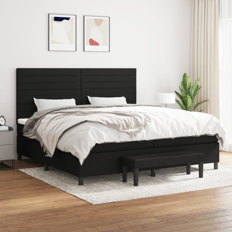 Sommier  lattes de lit avec matelas Noir 200x200 cm Tissu