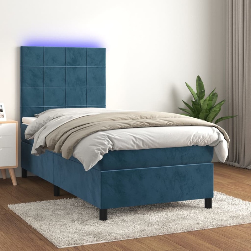 Sommier  lattes de lit et matelas et LED Bleu fonc 90x190 cm