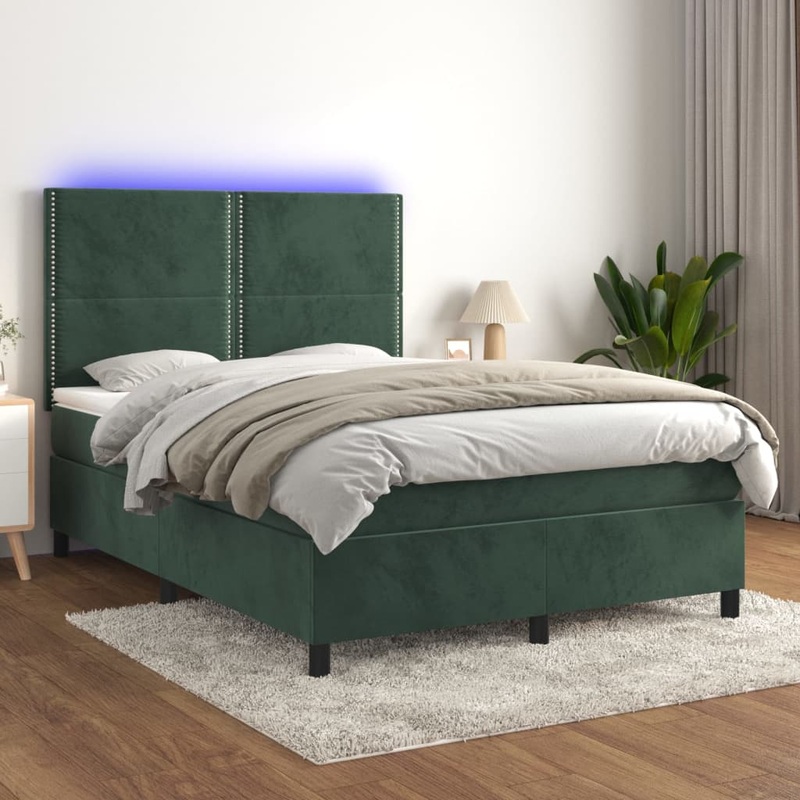 Sommier  lattes de lit matelas et LED Vert fonc 140x200 cm