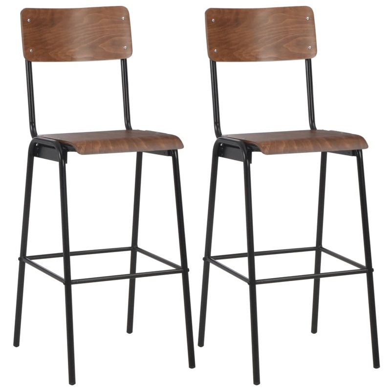 Tabourets de bar lot de 2 marron contreplaqu solide et acier